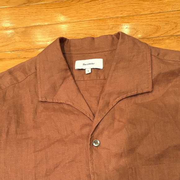 Men's Rust Casual Button Down Linen Shirt - Picture 3 of 9